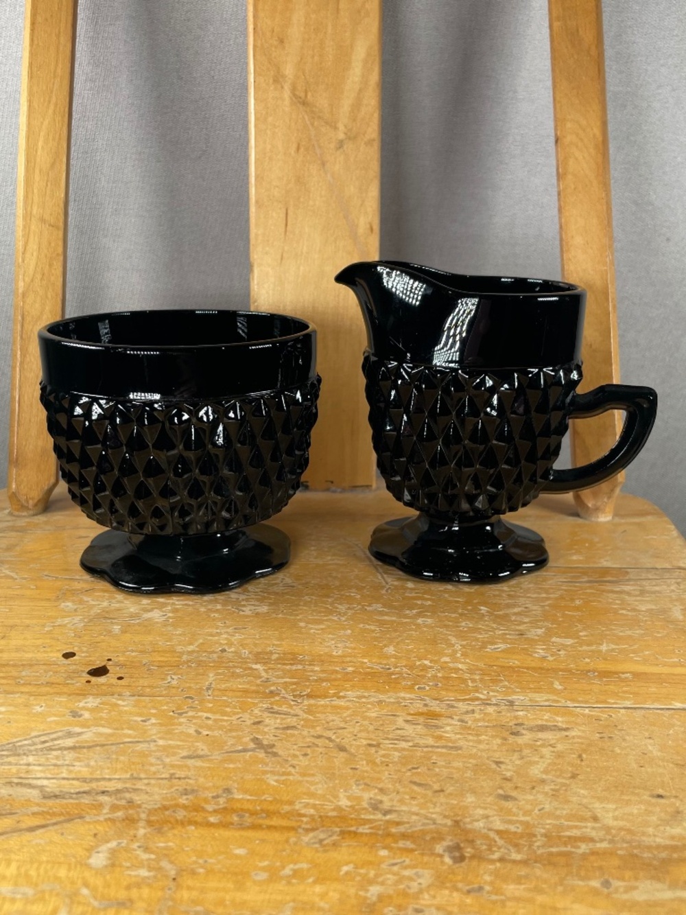 Vintage Tiara Indiana Glass Cameo Black Sugar Creamer